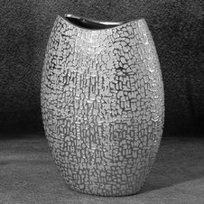 Váza dekoratívna RISO 18 X 9 X 26 cm, keramická hlina, strieborná