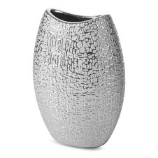 Váza dekoratívna RISO 18 X 9 X 26 cm, keramická hlina, strieborná