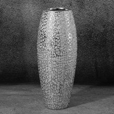 Váza dekoratívna RISO 12 X 30 cm, keramická hlina, strieborná