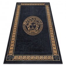 ANDRE 1972 prateľný koberec grécky vzor rámu, protišmykový - čierny / zlatý