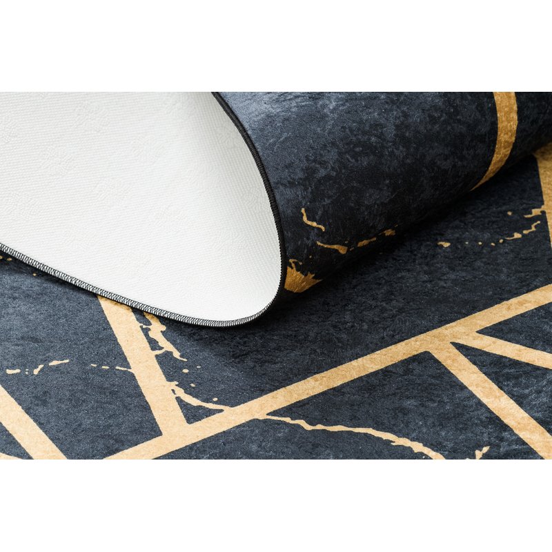 Protišmykový prateľný koberec ANDRE 1222 Mramor, geometrický, čierny