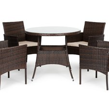 Ratanový set záhradného nábytku, okrúhly stôl so 4 stoličkami