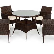 Ratanový set záhradného nábytku, okrúhly stôl so 4 stoličkami