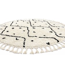 Okrúhly koberec BERBER TETUAN B751, krémový, strapce, vzor cik-cak, Maroko Shaggy