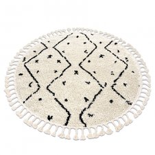 Okrúhly koberec BERBER TETUAN B751, krémový, strapce, vzor cik-cak, Maroko Shaggy