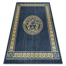 ANDRE 1972 prateľný koberec grécky vzor rámu, protišmykový - modrý / zlatý